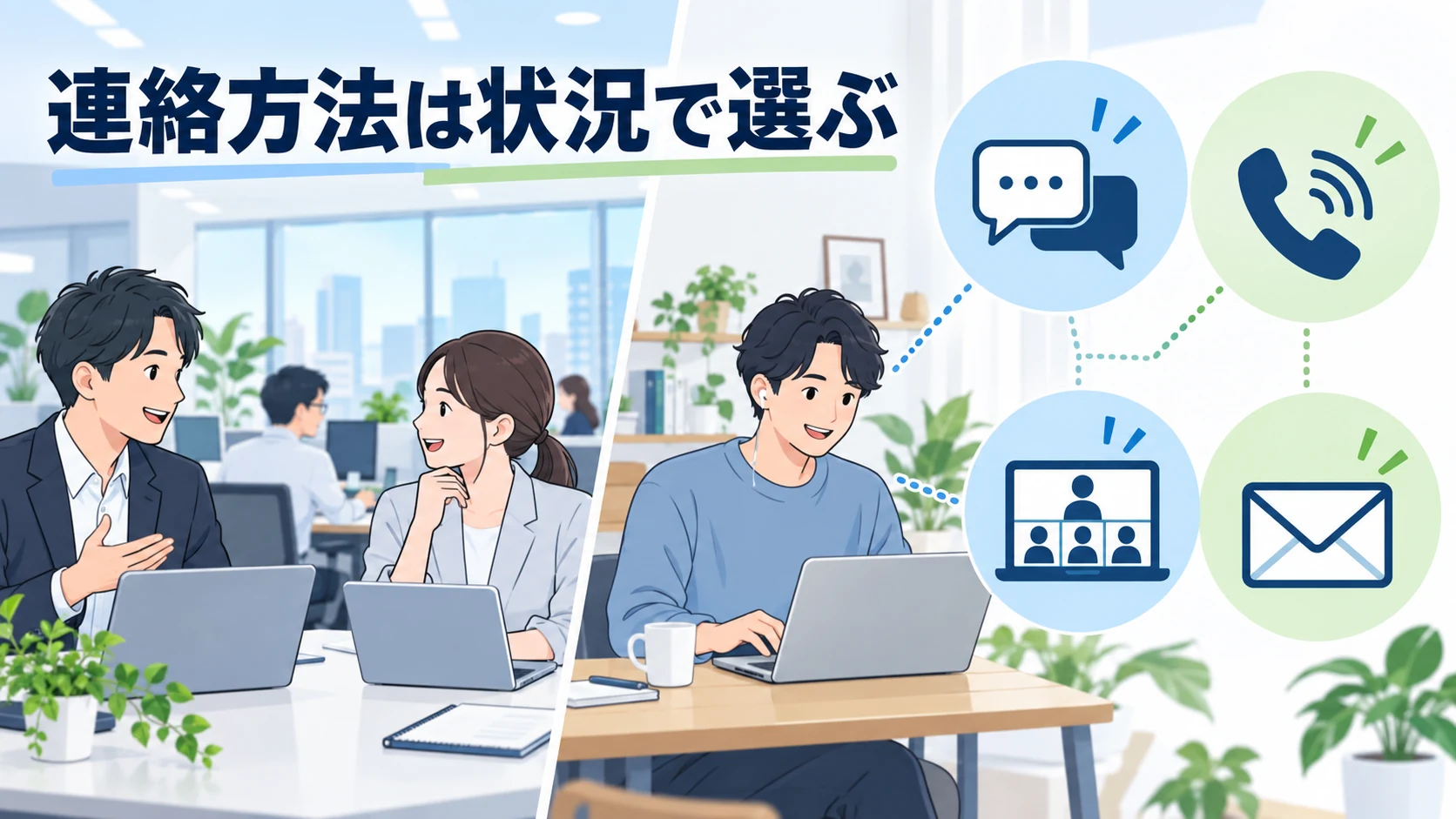 短い確認はTeamsチャット 話し合いはTeams通話や会議 記録はメールと使い分ける図