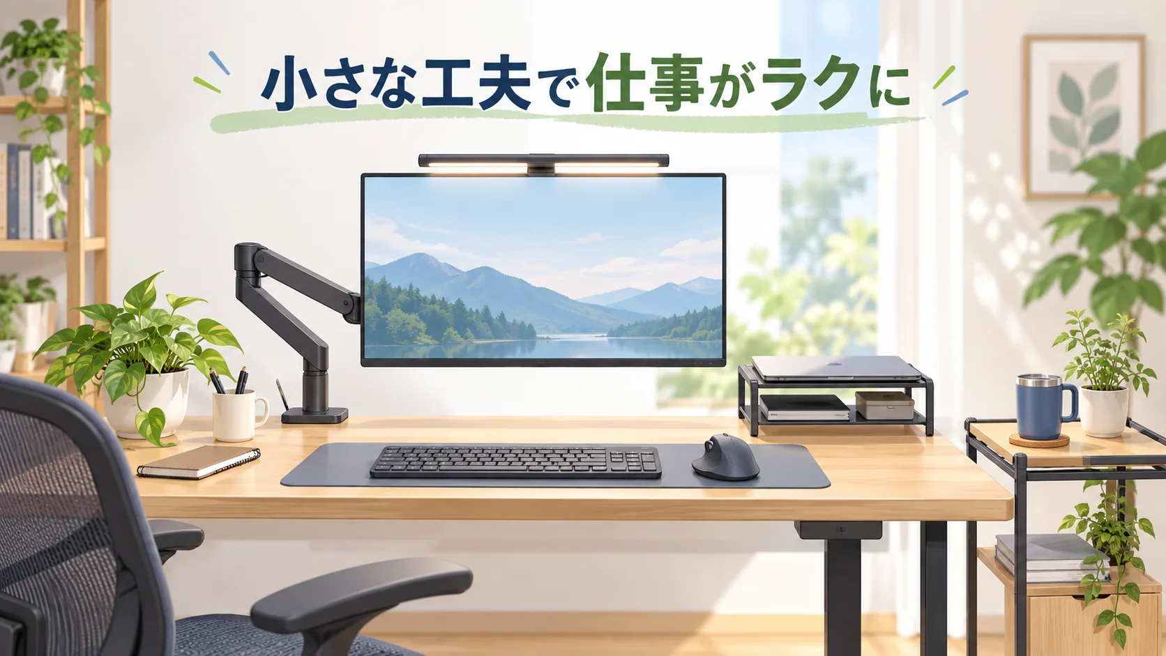 モニターライト モニターアーム ワイヤレスキーボードとマウス パソコンラック 脇卓