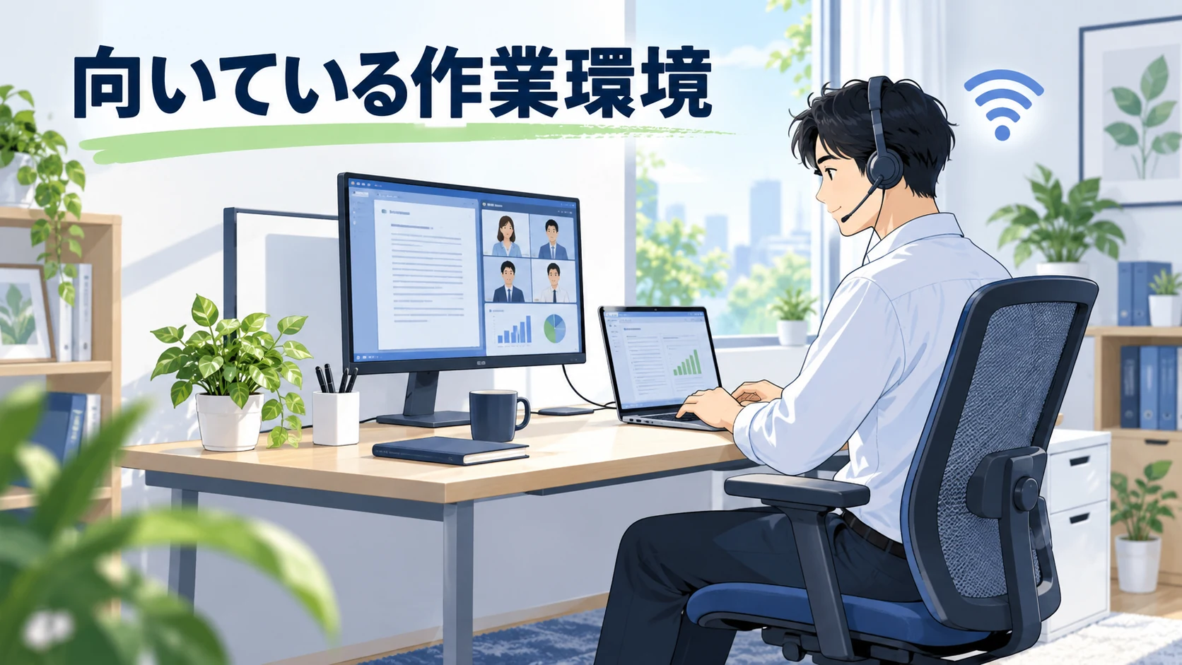 机 椅子 モニター 通信環境を整えたリモートワーク向けの自宅作業場所